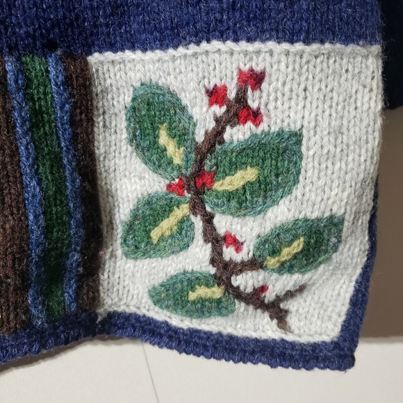 Signatures by Northern Isles Wool Handknit Patchwork Wool Cardigan Sweater, sz M - Picture 6 of 12